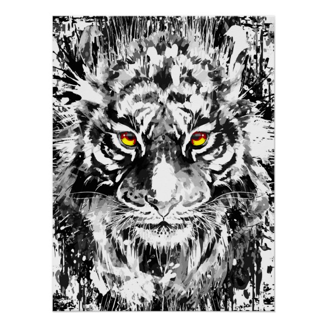 Arte Poster de tigres en blanco y negro - Dibujo d (Anverso)