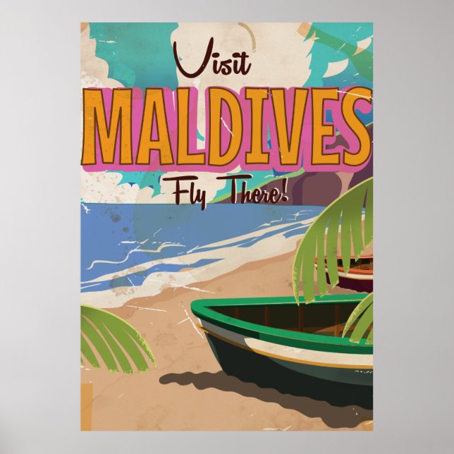 Arte poster de viajes de las islas Maldivas. (Frente)