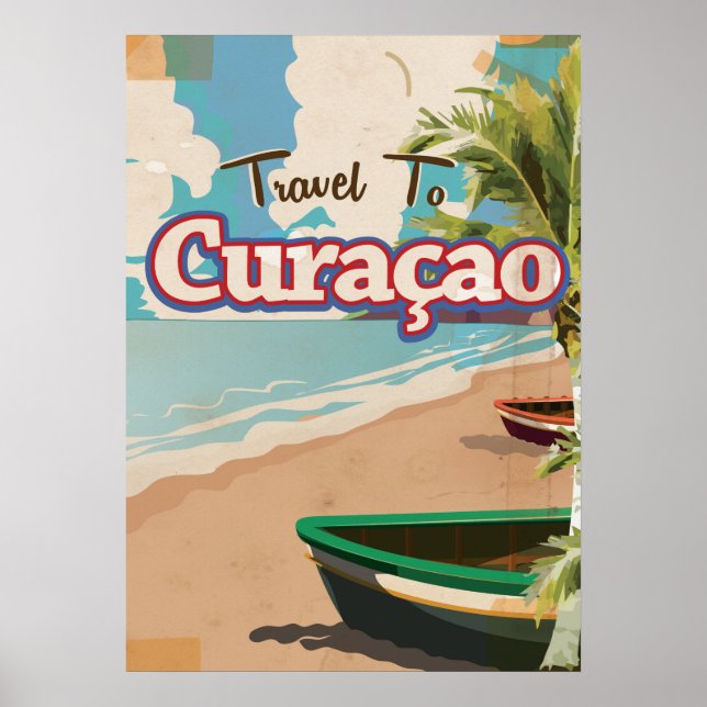 Arte poster de viajes vintage de Curaçao. (Frente)
