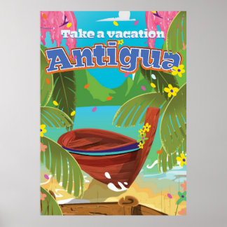 Arte poster de viajes vintage de la isla Antigua.