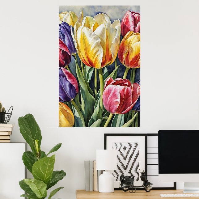 Arte Poster Romántico Tulip Blossom (Oficina en casa)