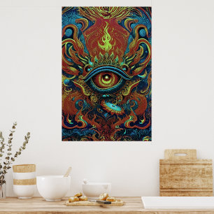 Arte Psicodélico del Ojo Espiritual de Llamas Visi