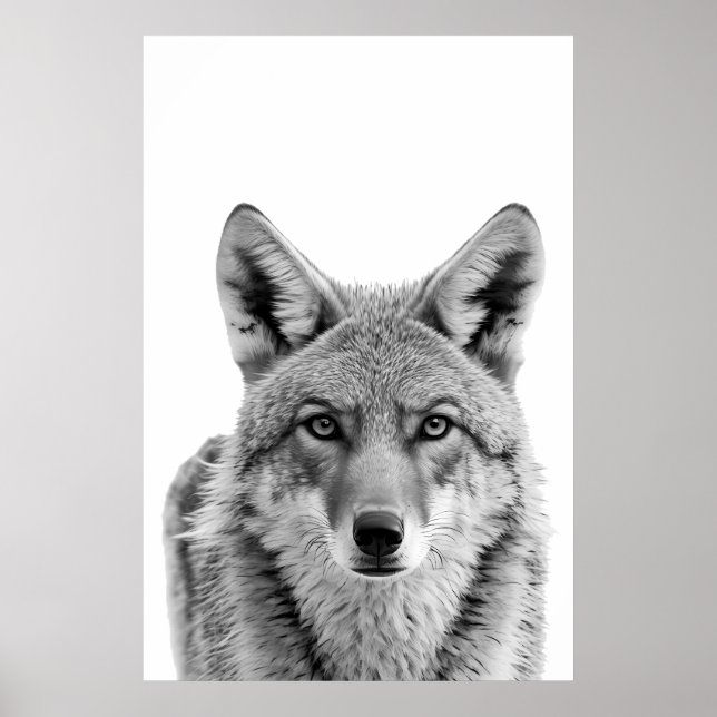 Arte retrato de cabeza de coyote blanco negro (Frente)