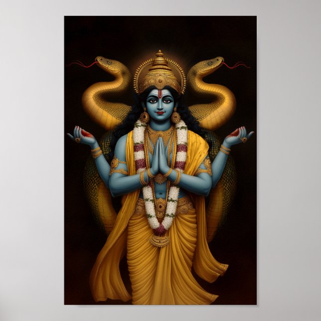 Arte retrato de Dios hindú Vishnu y Naga Shesha (Frente)