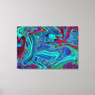 Arte Retro Abstracto Groovy en Azul y Rojo