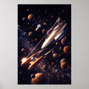 Arte Retro de Batalla Espacial de Ciencia Ficción