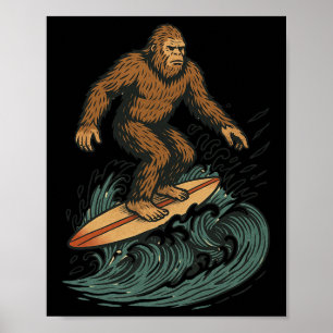 Arte Retro de Bigfoot Surfista en la Playa para el