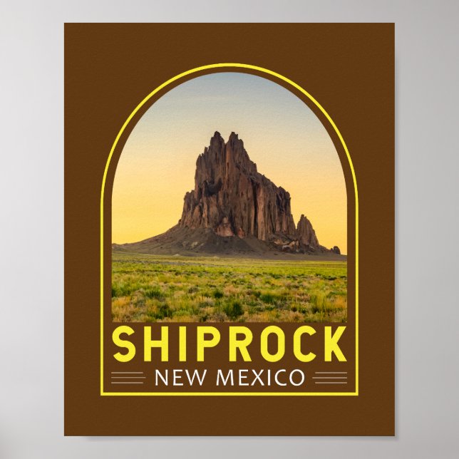 Arte Retro de Emblema de Shiprock Nuevo México Vin (Frente)