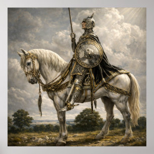 Arte retro de fantasía de caballero medieval a cab