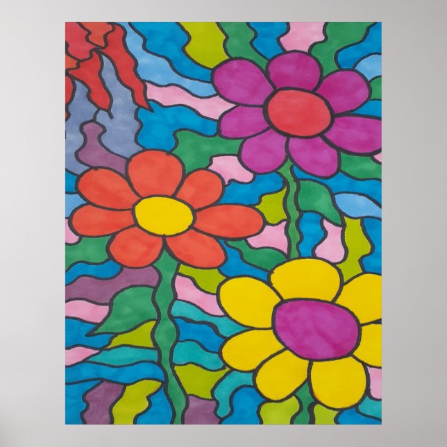 Arte retro de flores hippie (Frente)