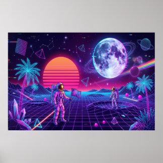 Arte Retro de Hombres del Espacio Vaporwave Synthw