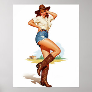 Arte retro de la chica de vaca con pinzas