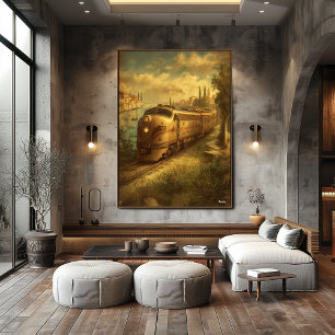 Arte Retro de Mediados de Siglo de Tren en Venecia