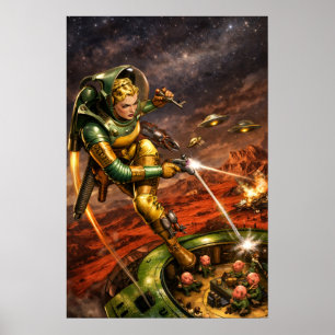 Arte Retro de Mujer Espacial Fantasía Ciencia Ficc