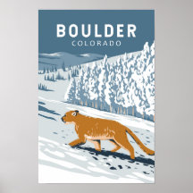 Arte Retro de Viaje de Boulder Colorado Cougar Vin