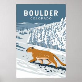 Arte Retro de Viaje de Boulder Colorado Cougar Vin