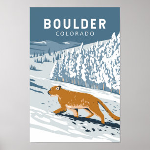 Arte Retro de Viaje de Boulder Colorado Cougar Vin