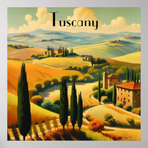 Arte retro del paisaje rural de Toscana, Italia