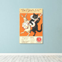 Arte Retro Naranja Gato Negro Conejo Blanco Banjo
