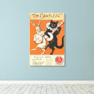 Arte Retro Naranja Gato Negro Conejo Blanco Banjo