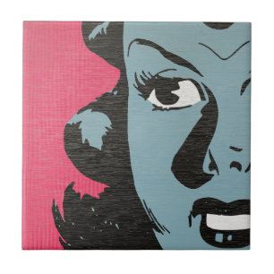 Arte Retro Pop - Baldosa Cerámica de Mujer de Cómi