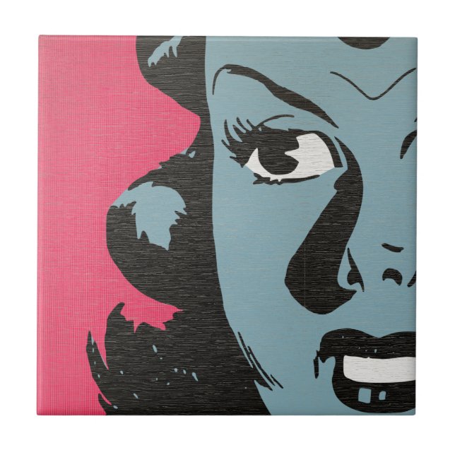 Arte Retro Pop - Baldosa Cerámica de Mujer de Cómi (Frente)