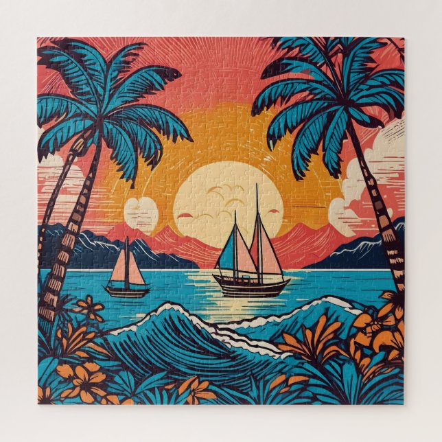 Arte retro Tiempo de diversión rompecabezas tropic (Vertical)