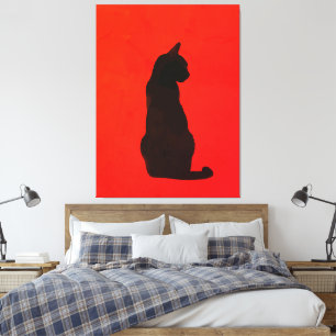 Arte Rojo Moderno Silueta de Gato Negro Minimalist