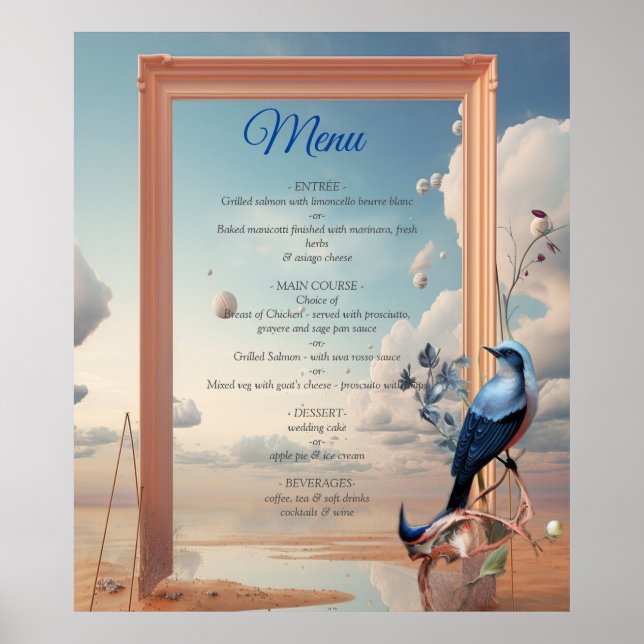 Arte surrealista con flores y aves (Frente)