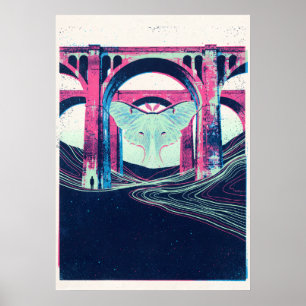 Arte Surrealista de Polilla Luna Debajo de Viaduct