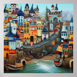 Arte surrealista Resumen una pequeña playa de ciud