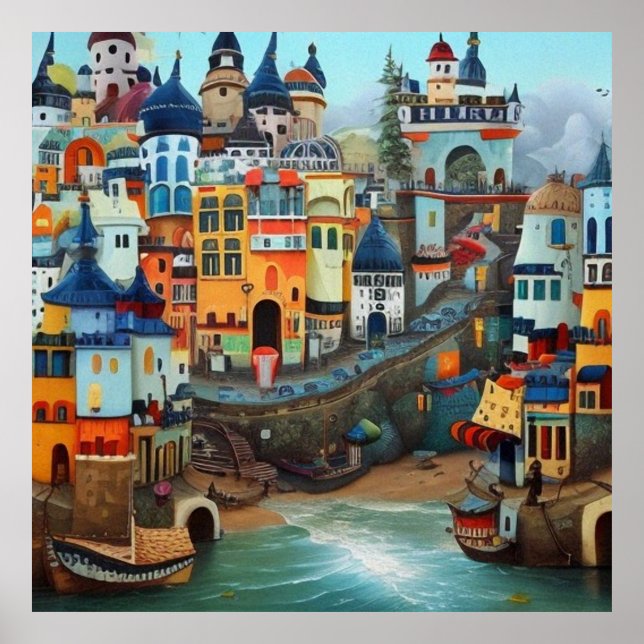 Arte surrealista Resumen una pequeña playa de ciud (Frente)