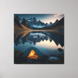 Arte temático de camping de tienda, montañas y lag
