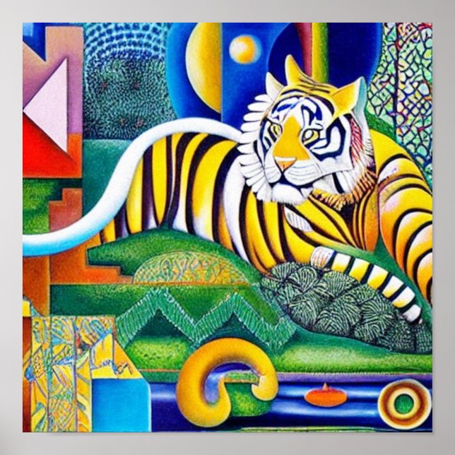 Arte Tigre Contemporáneo - Decoración Que Atrapa L (Frente)