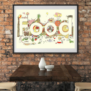 Arte tipográfico divertido y colorido sobre comida
