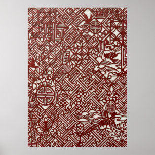 Arte tradicional chino en papel recortado rojo