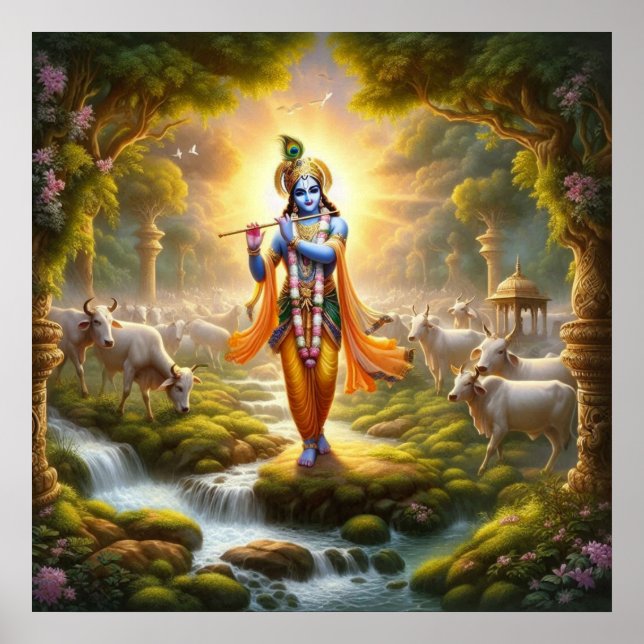 Arte tradicional sagrado de Krishna Gopinath Flaut (Frente)
