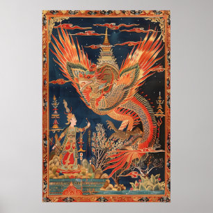 Arte tradicional tailandés de dragón y fénix