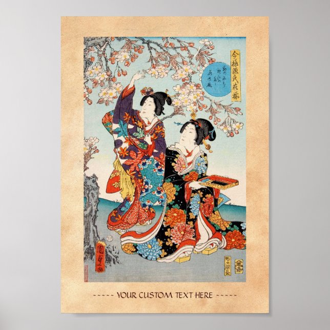 Arte ukiyo-e de dos geishas Utagawa (Frente)