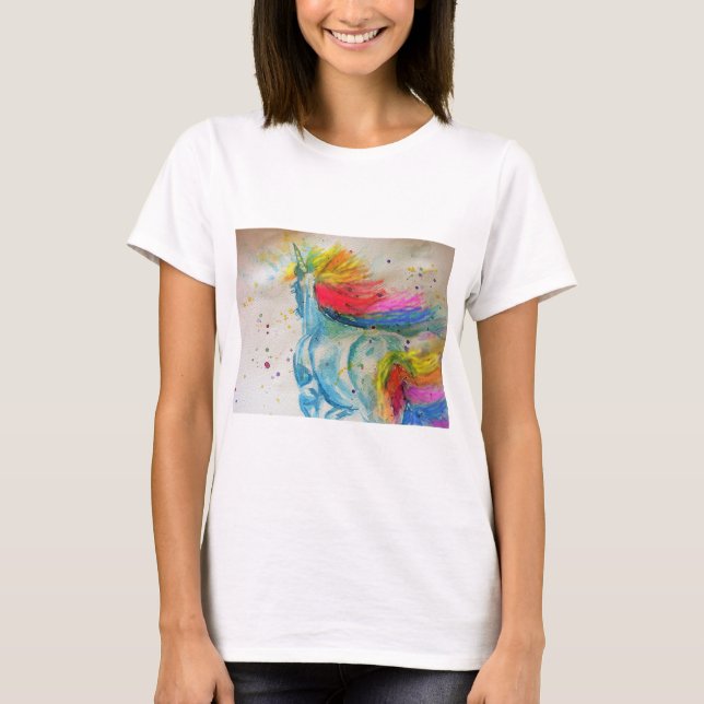Arte Unicornio Púrpura Acuarela Mujer Camiseta (Anverso)