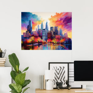 Arte Urbano Colorido del Horizonte de Filadelfia