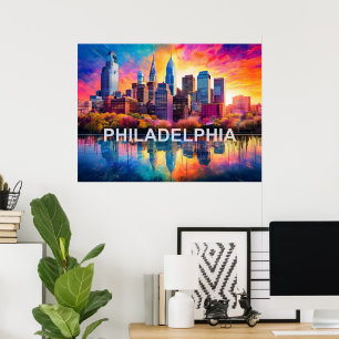 Arte Urbano Colorido del Horizonte de Filadelfia
