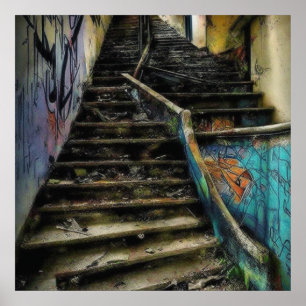 Arte urbano en escaleras Edificio abandonado