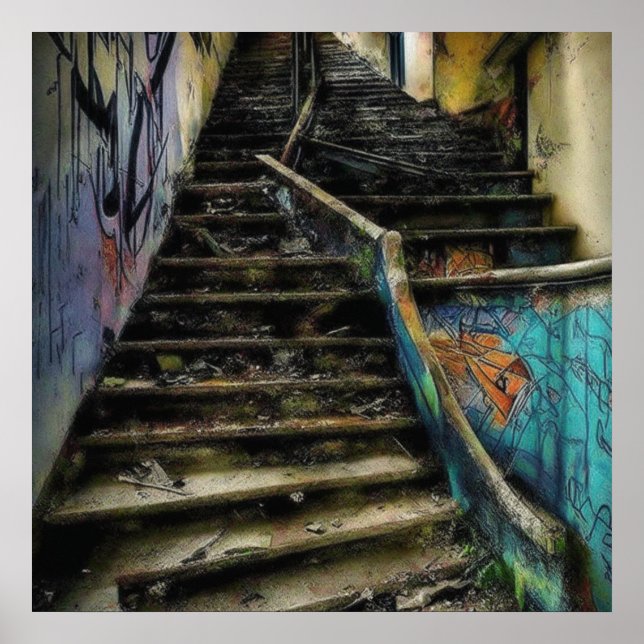 Arte urbano en escaleras Edificio abandonado (Frente)