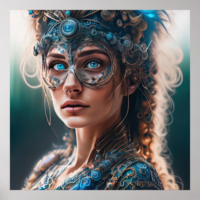 Arte verde azulado Alien Cyborg SCI-FI (Frente)