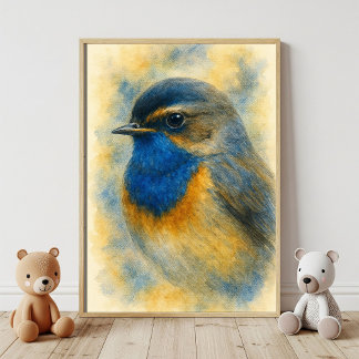 Arte vibrante de acuarela del ruiseñor azul gargan