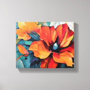 Arte vibrante de flores rojas y Naranjas