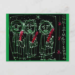 ARTE VINTAGE 1954 Tarjeta postal de Navidad