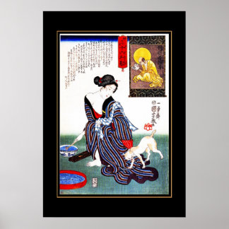 Arte vintage de cartel mujer japonesa gato