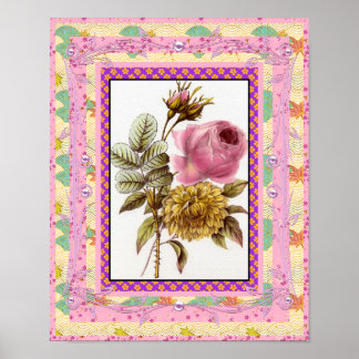 Arte vintage de flores rosadas con marco